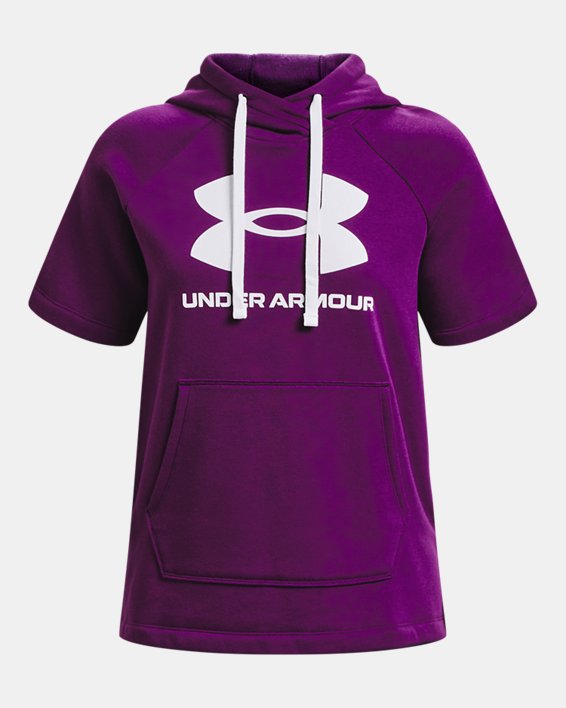 Women's UA Rival Fleece Short Sleeve Hoodie, Purple, pdpMainDesktop image number 4